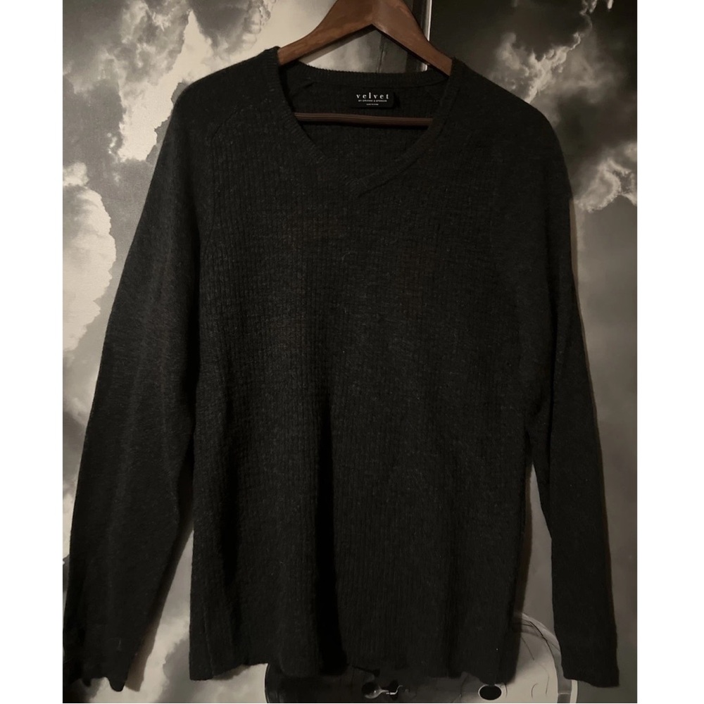 Velvet GRAHAM & SPENCER Sweater Mens Gray 100% Cashmere Crewneck Knit Pullover M